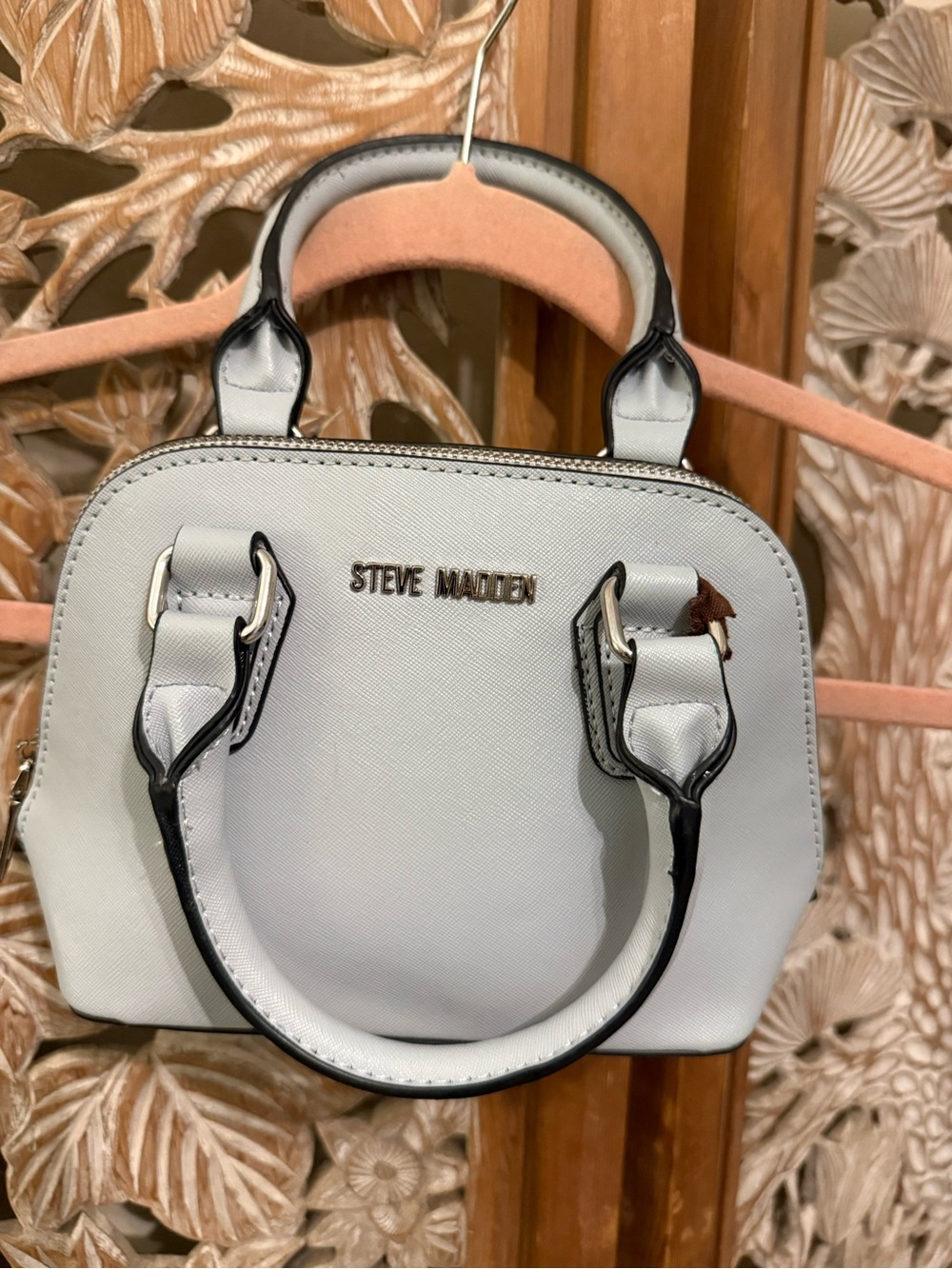 Steve Madden light blue Mini Dome Satchel with Black Trim